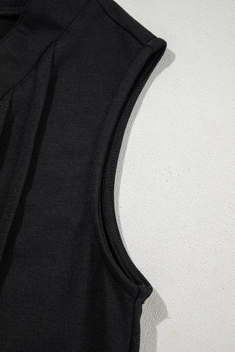 Black White Tie V Neck Pintuck Sleeveless Loose Romper - Love Salve